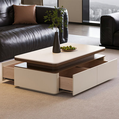Table basse rectangulaire en bois manufacturé blanc