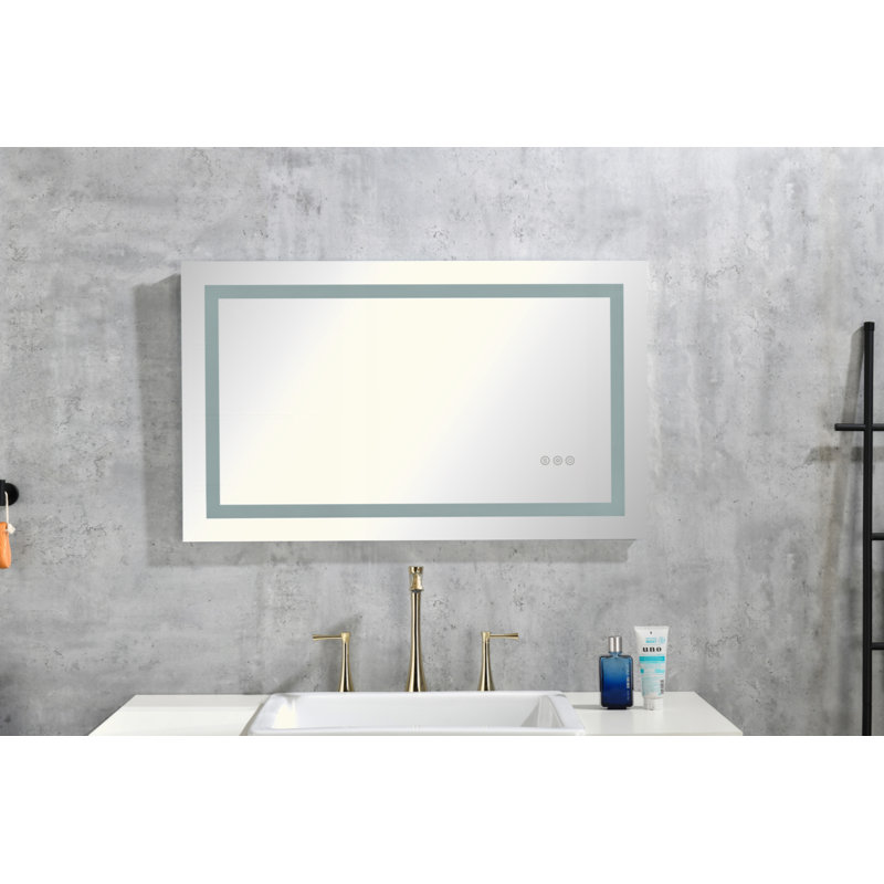Miroir de salle de bain 32 po x 20 po à DEL avec façade et rétroéclairage, miroir de meuble-lavabo mural, anti-buée, mémoire, 3 couleurs, réglable en continu