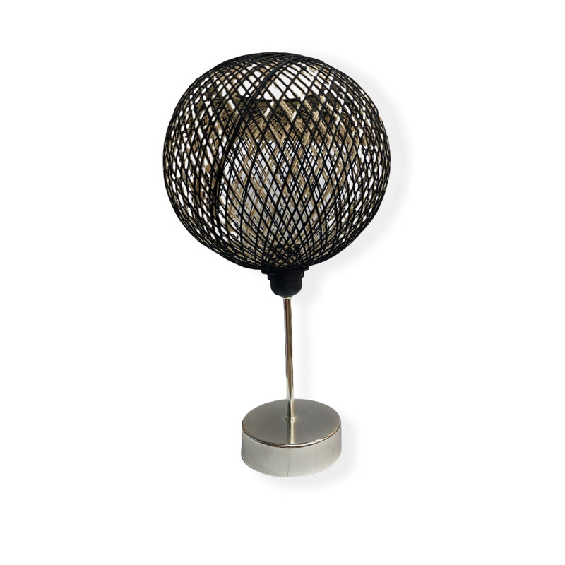 Handmade Jute Chandelier Table Lamp, Black & Silver, 42.0 in Total Height | Metal Foot, 7.9 in Diameter Cap | Max 59.1 in Cable Length, On/Off Switch | E27 Socket, 45-60W | CE Certified, Unique Home Decor Accent