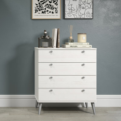 4 Drawer Chest, White Wax Finish