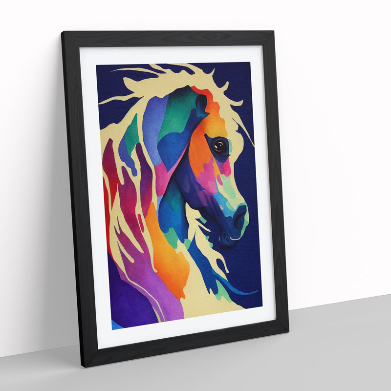 Colourful Horse No.4 Abstract - Single Picture Frame Painting, Black, 34cm H x 25cm W x 2cm D