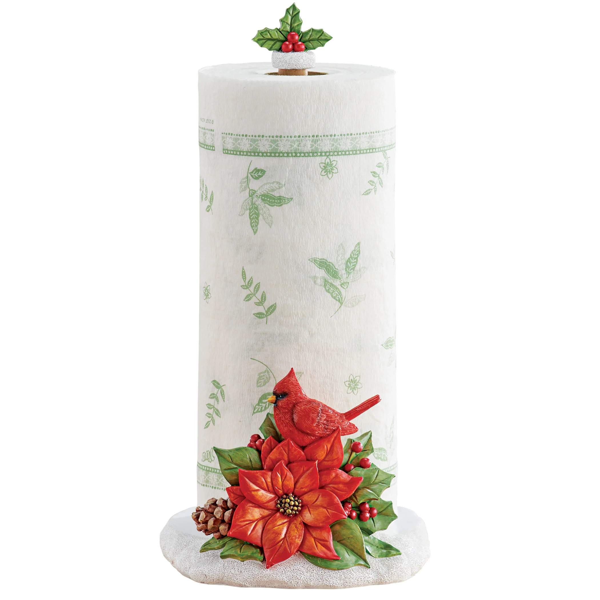 Metal Holiday Pine Cardinal Kitchen Paper Towel Holder