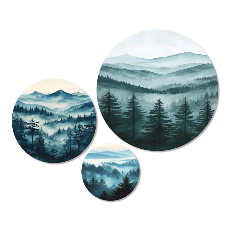 Fading Morning Light Gradient Forest Landscape - Forest, impression d'art mural en métal 3 pièces
