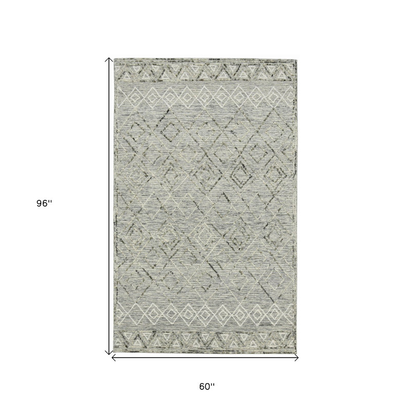 Tapis crocheté à la main 5 pi x 8 pi en laine ivoire et noir Argyle