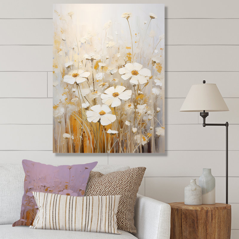 Beige Wildflowers Breeze V sur toile, Toile tendue, H 20 po x l 12 po x P 1 po