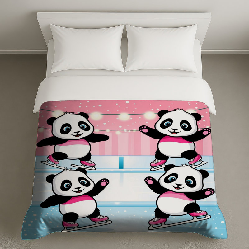 Caricature de panda sur glace, Grand lit