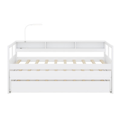 Daybed With 2 Trundles, Storage Shelves, 1 Light For Free And USB Charging Design by Latitude Run