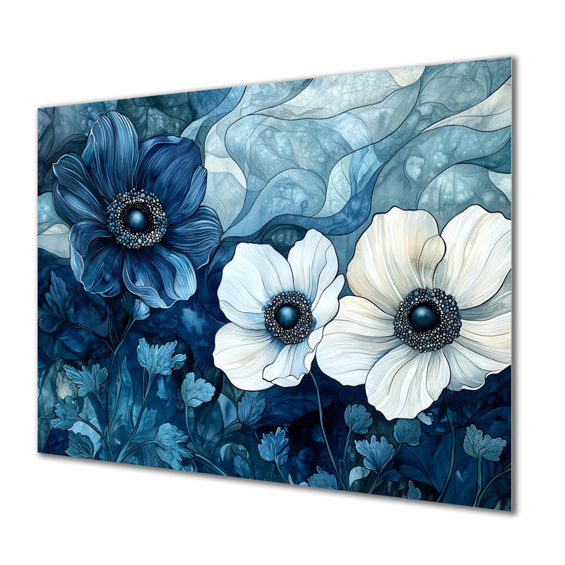 Émeraude sérénade de fleurs d'anémone II - coquelicots, impression sur métal traditionnelle, H 16 po x l 32 po x P 0,84 po