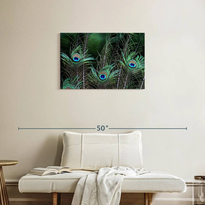 Ornate Peacock Feathers, 20" H x 30" W