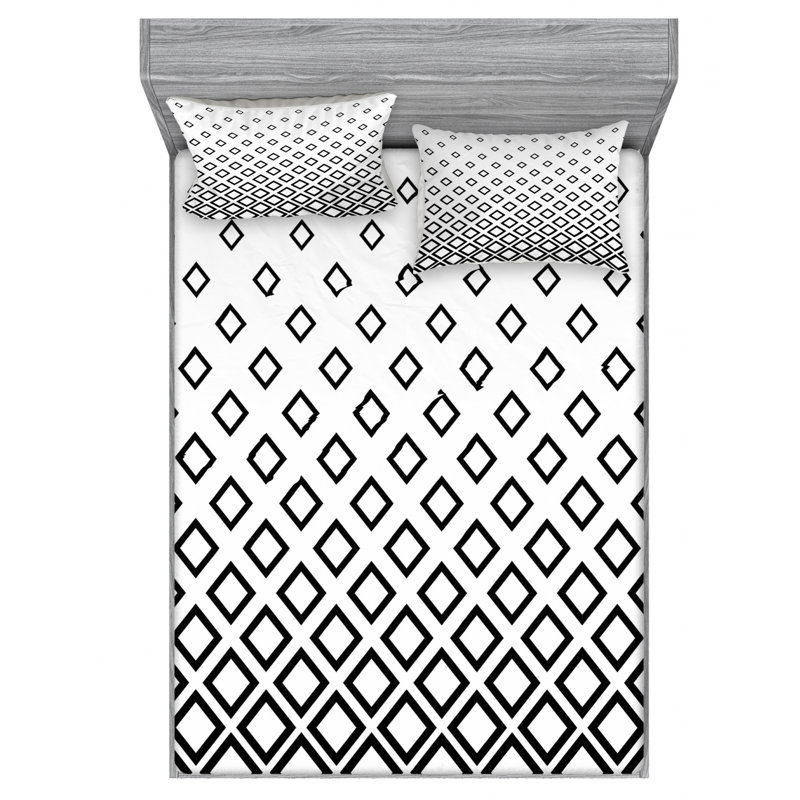Microfiber Geometric Sheet Set, Queen Sheet Set with Fitted Sheet