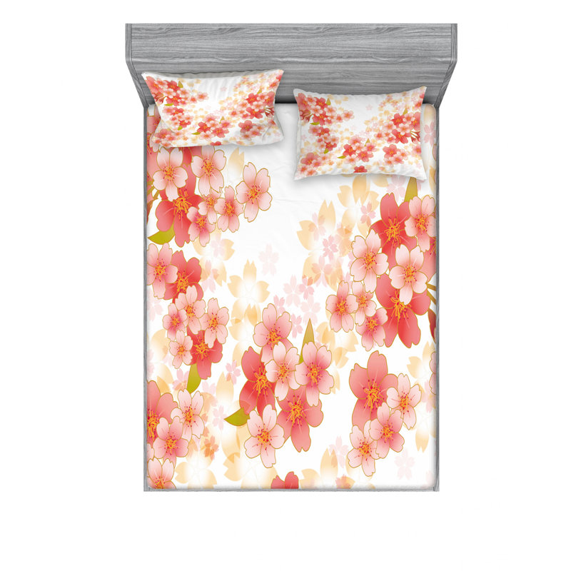 Microfiber Floral Sheet Set, Queen Sheet Set with Fitted Sheet