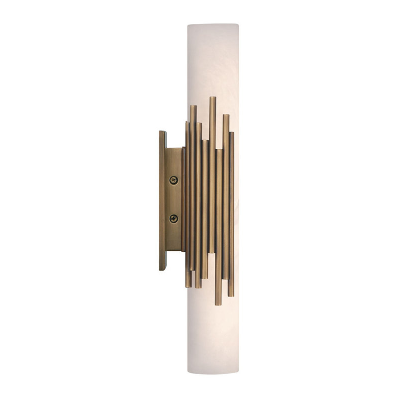 Venna, Wall Sconce , Antique Brass, Alabaster, 16" H x 4.75" W x 3.5" D
