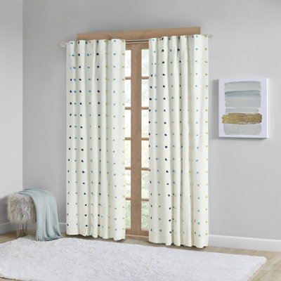 Intelligent Design Callie Jacquard Pom Pom Cotton Polka Dots Light Filtering Rod Pocket Single Curtain Panel In Beige,blue,pink