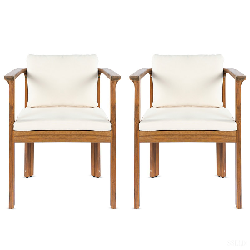 Ensemble de chaises de salle à manger d'extérieur avec accoudoirs courbés en bois d'acacia, Teak