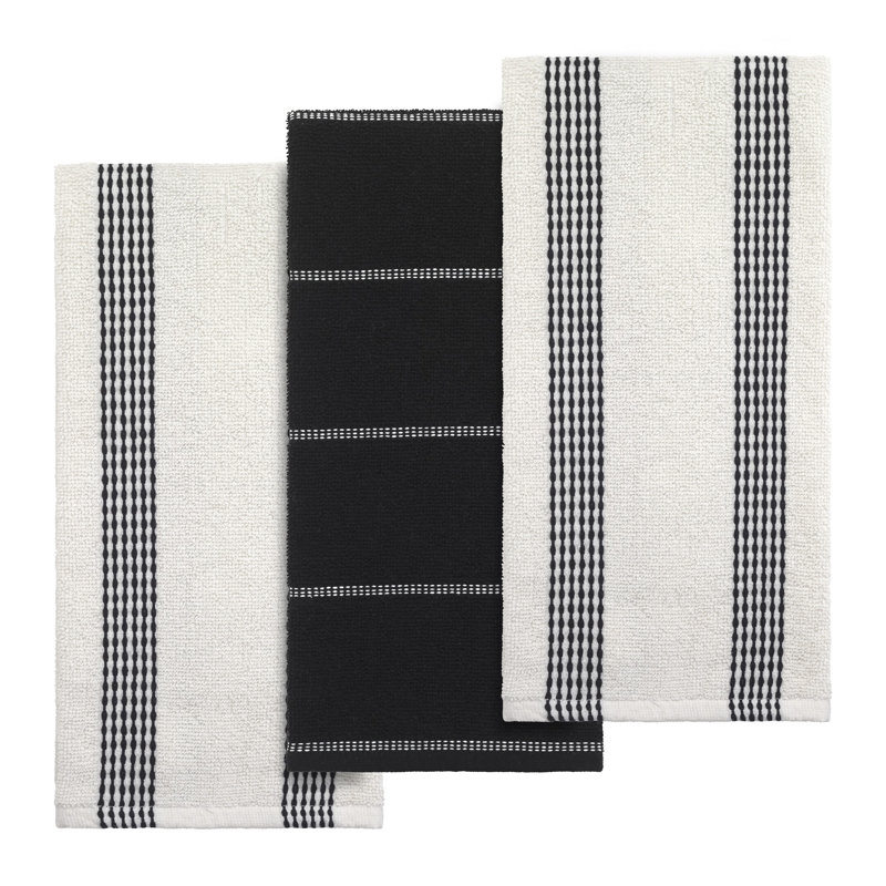 Izod Saybrook 3-Piece Kitchen Towel Set, Black