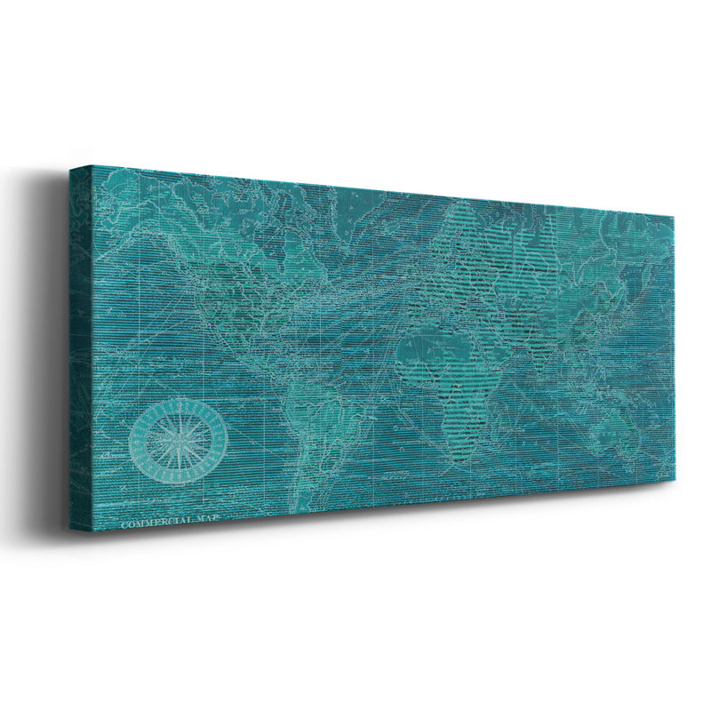 Carte du monde azur sur toile, H 24 po x l 60 po x P 1,5 po