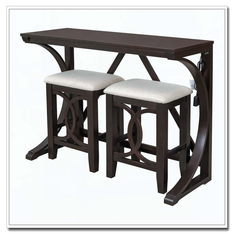 Ensemble de table de salle à manger à hauteur de comptoir Farmhouse avec port USB, Espresso