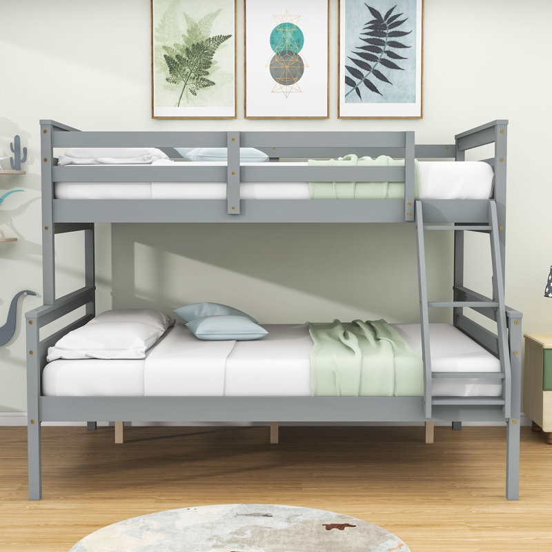 Ihechikara Kids Twin over Full Wood Bunk Bed with Ladder, Grey