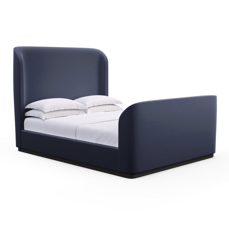 Barrow Upholstered Wingback Bed, Queen, Plush Velvet Blush, Weathered