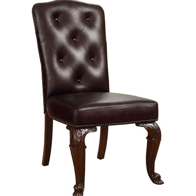 Traditional Formal Set Of 2 Side Chairs Solid Wood Chair Padded Leatherette Tufted Upholstered Kitchen Dining Room Furniture