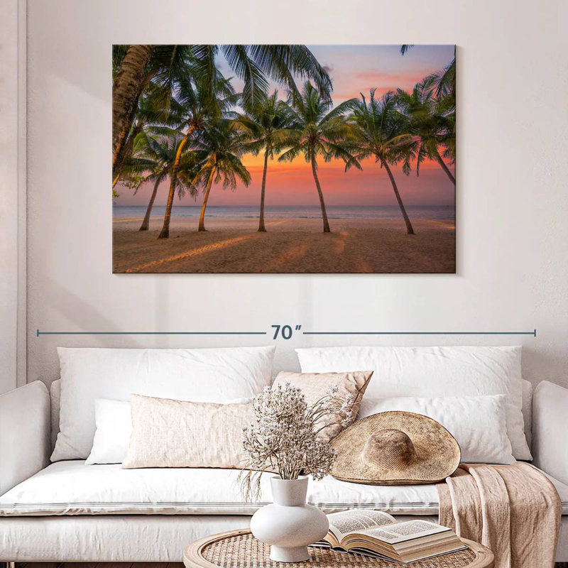 Coucher de soleil sur un palmier des Caraïbes Gillard, H 32 po x l 48 po