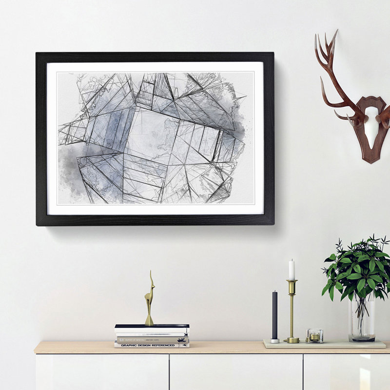 Architecture Sketch Vol.15 in Abstract - Picture Frame Drawing Print, 36cm H x 48cm W x 2cm D, Black Framed