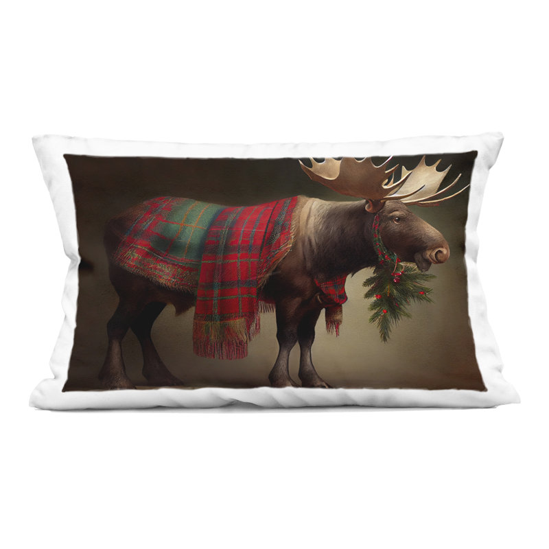 Coussin Festive Moose with Plaid