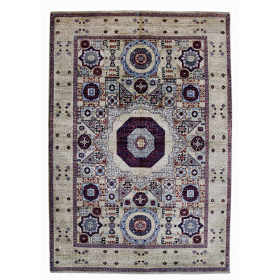 Hand Knotted Wool Area Rug in Beige