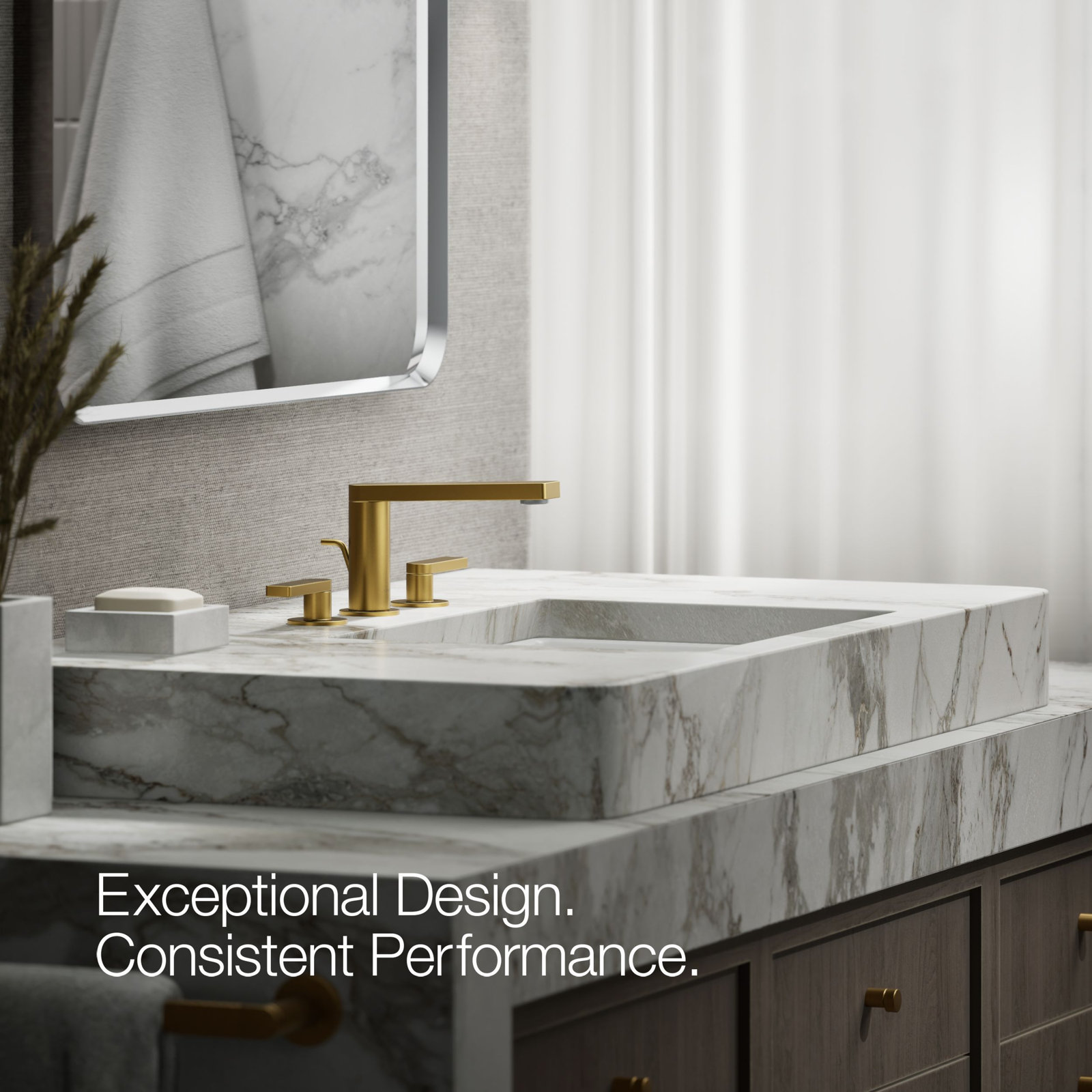 Composed Widespread Bathroom Faucet with Drain, Brushed Brass