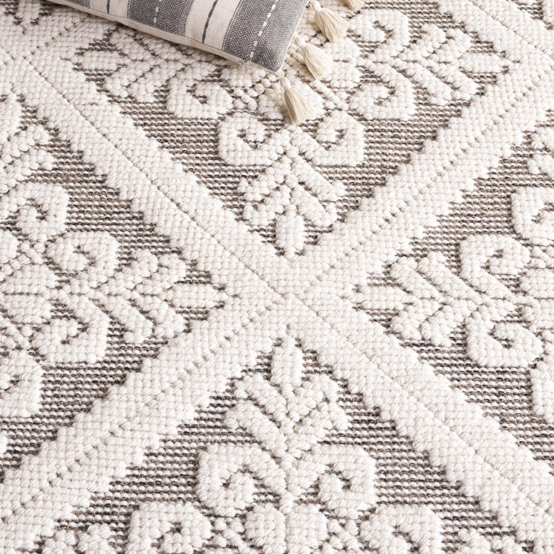Vermont Hand Woven Wool Damask Rug, Rectangle 5' x 8'