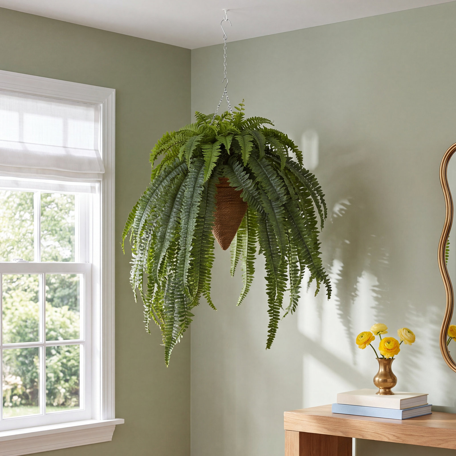 Hanging 50'' Faux Fern Plant in Planter