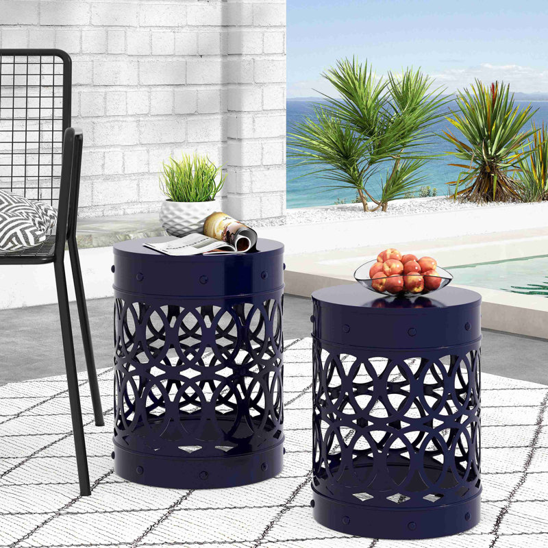 Ensemble de 2 tables de bout d'extérieur en métal, 2, Navy Blue