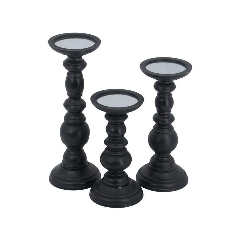 Bougeoirs à pilier en bois - ensemble de 3, Noir