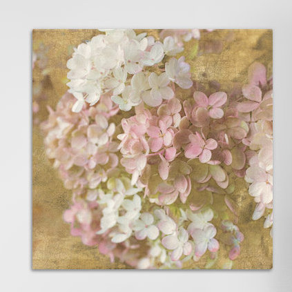 « gilded hortensia ii », impression sur toile tendue, H 12 po x l 12 po x P 1,5 po, Toile tendue, Pas de tapis