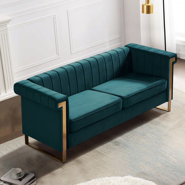 Oneal 83.86" Velvet Rolled Arm Chesterfield Sofa