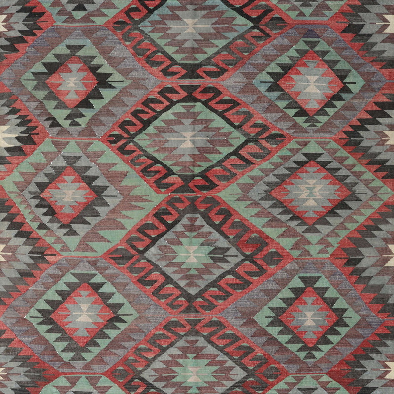 Tapis contemporaine rouge/noir/gris, Carré 4 pi