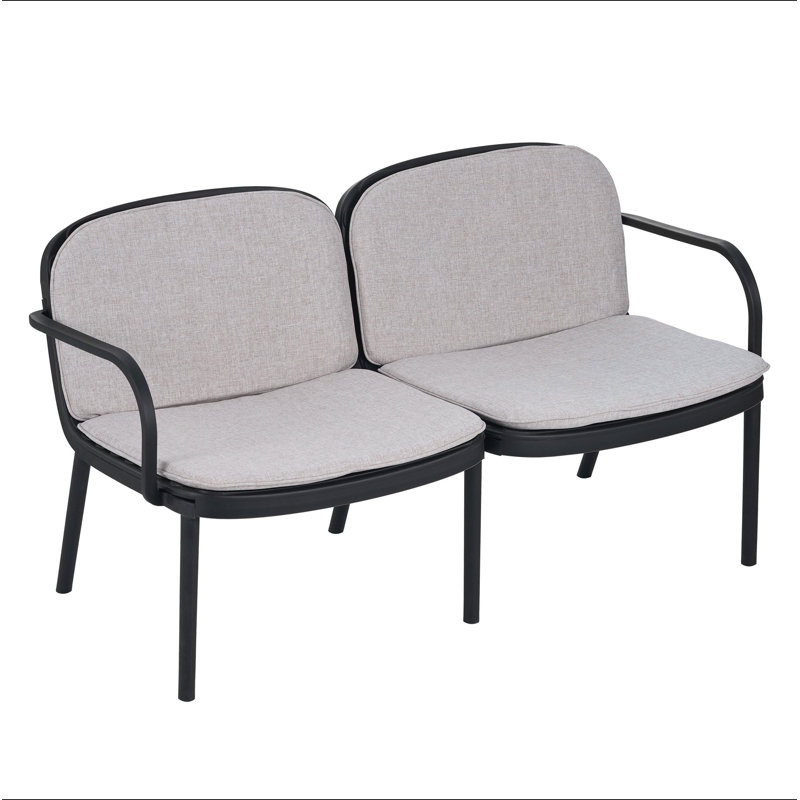 Luna Outdoor Patio PP Loveseat, Black Frame, Beige, Black