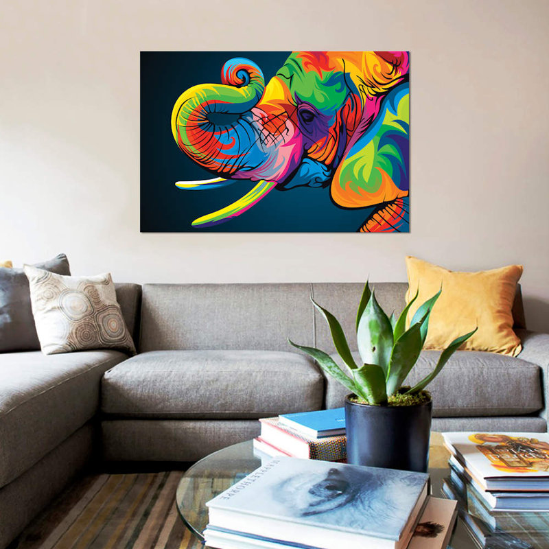 «Elephant», impression sur toile, H 12 po x l 18 po x P 1,5 po, Toile tendue, Pas de tapis