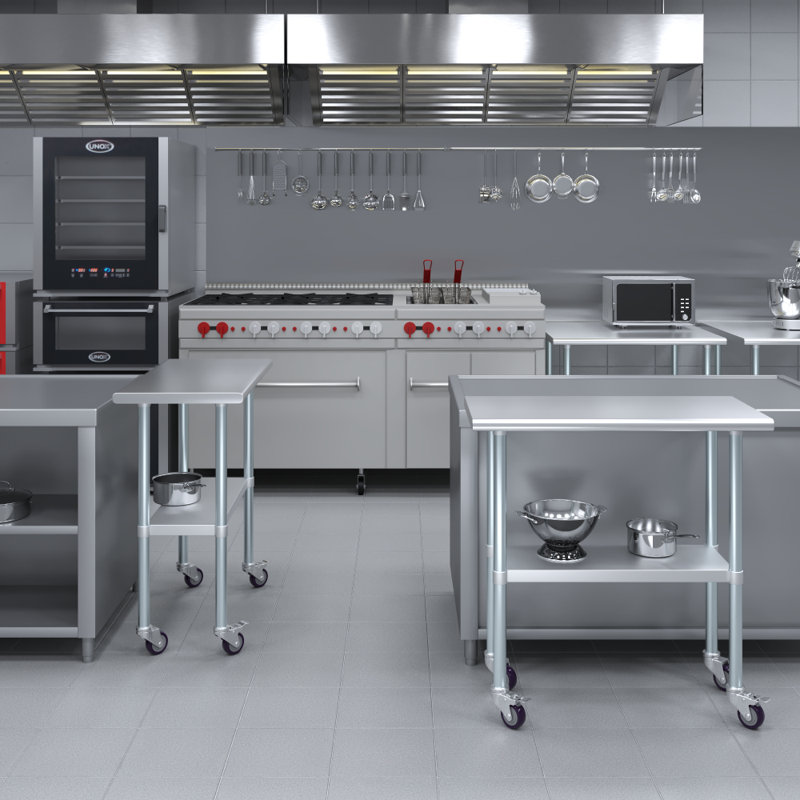 72" Stainless Steel Work Table with Galvanized Undershelf and Casters