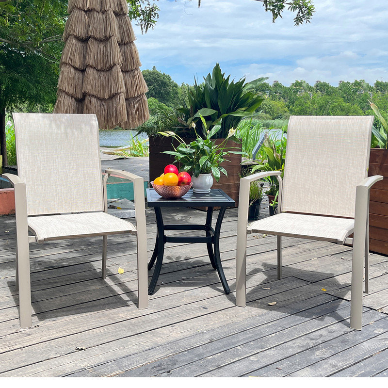 Ensemble de 2 chaises de salle à manger empilables en tissu textilène