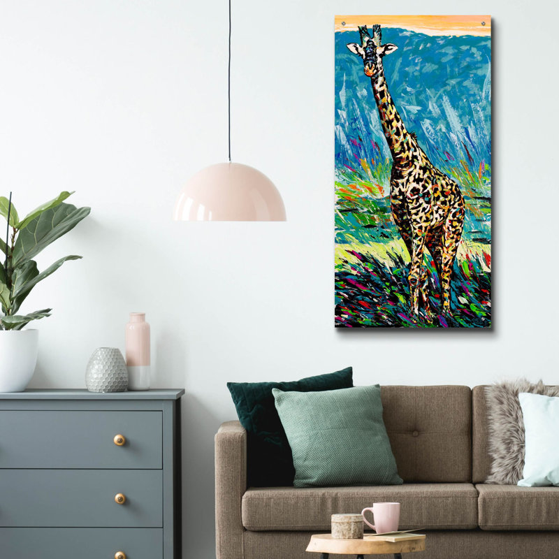 «Regal Giraffe 1» par Carolee Vitaletti, art mural en verre acrylique, H 48 po x l 24 po