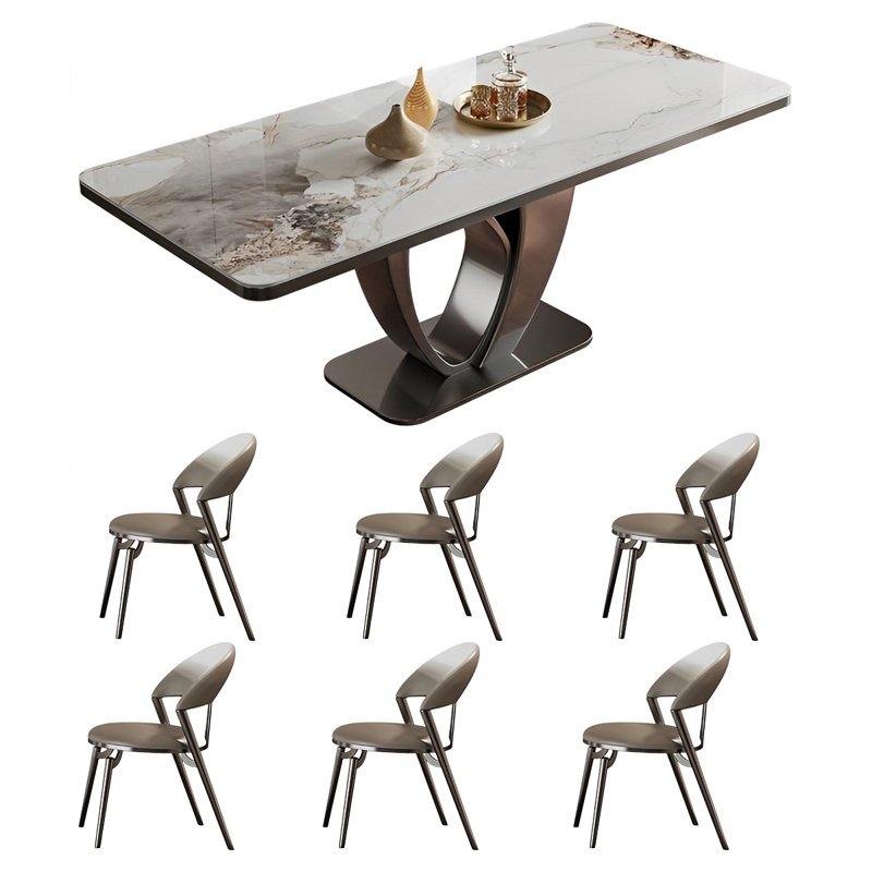 Home rectangular rock plate table and chair set, 29.52"H x 62.99"L x 33.46"W