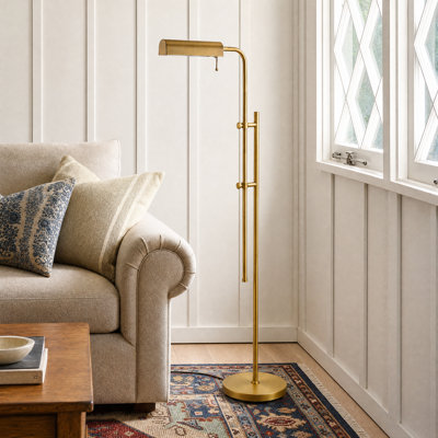 62.5" Industrial 3CCT LED Pharmacy Reading Task Floor Lamp in Brass