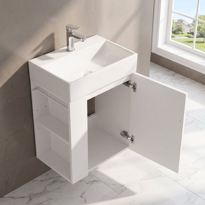 Meuble-lavabo simple autoportant de 20 po avec lavabo et rangement en céramique, White