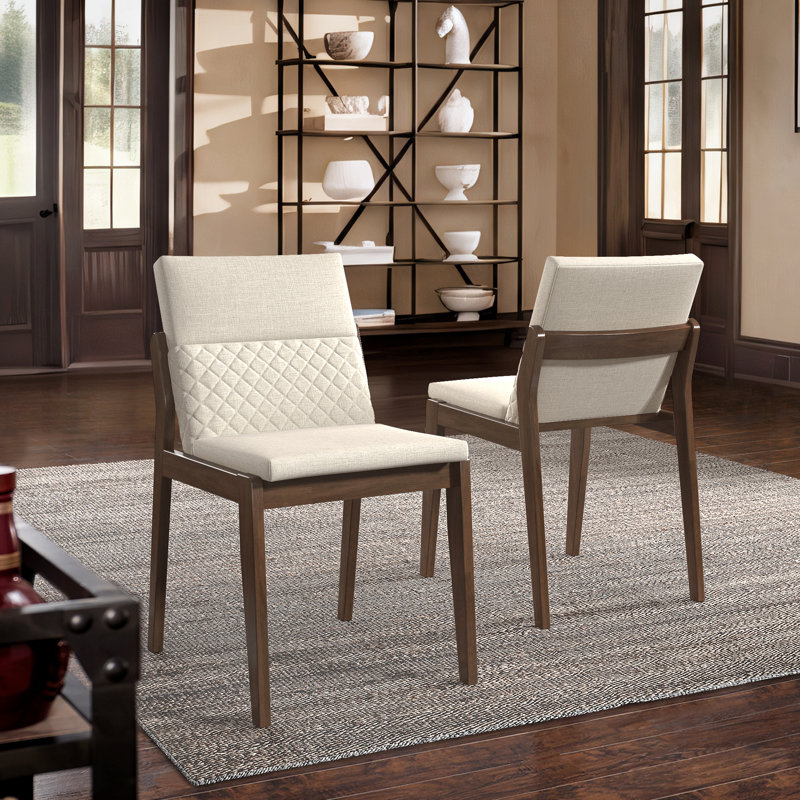 Arusha Beige Linen And Wood Dining Chairs, Dark Brown Wood