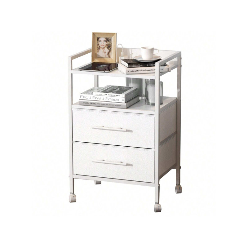 Bedside Table With Charging Station, Bedroom Side Table With 2 Fabric Drawers, Small Storage Sofa End Table With Open Shelf And 4 Wheels, Nightstand For Living Room, Hallway