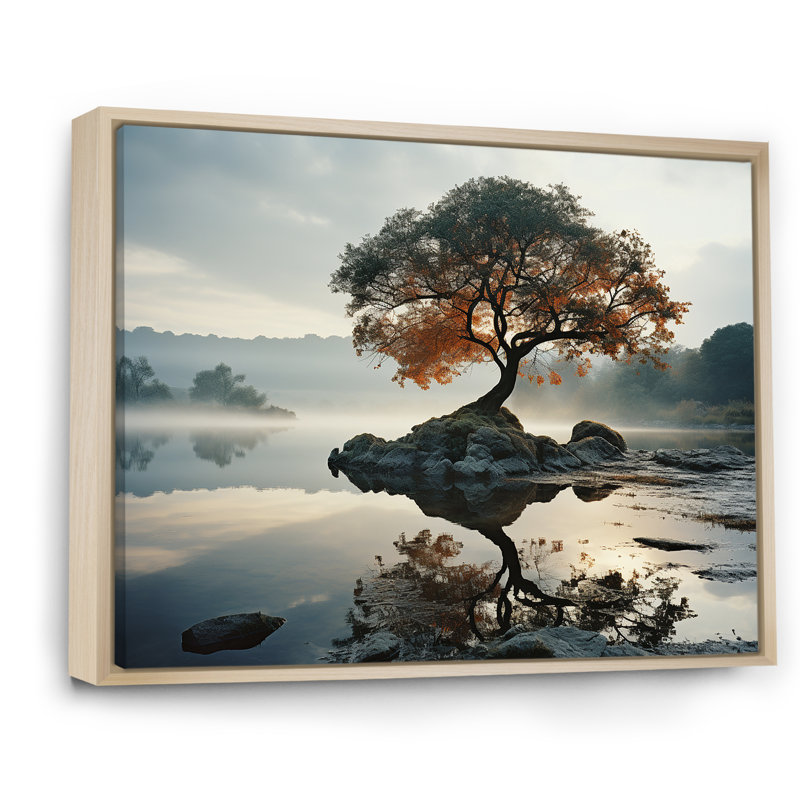 «Lake Tree Tranquility», reproduction sur toile, Cadre naturel flottant, H 34 po x l 44 po x P 1,5 po