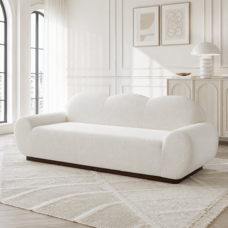 Canapé courbé de style nuage avec revêtement en chenille moelleux, mousse haute densité et coussins sans assemblage