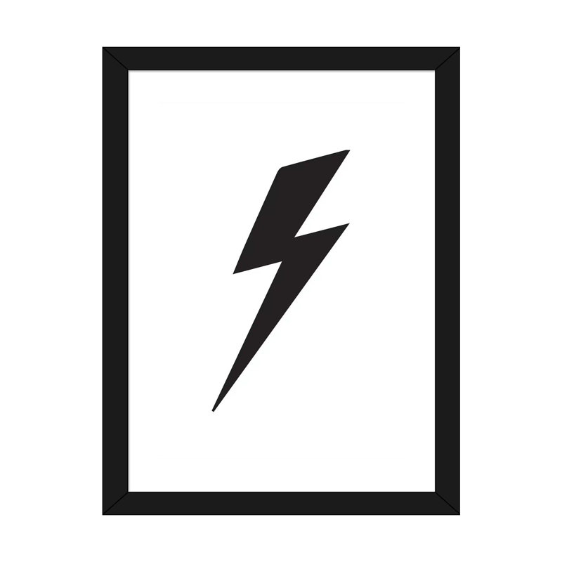 Lightning Bolt - impression d'art graphique, H 24 po x l 16 po x P 1 po, Blanc, Papier encadré noir