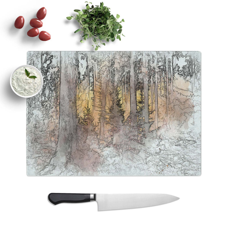 Tempered Glass Mystery Forest Chopping Board, 39 cm W x 28.5 cm L
